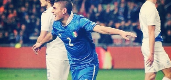 Verratti esulta dopo il suo primo gol in azzurro