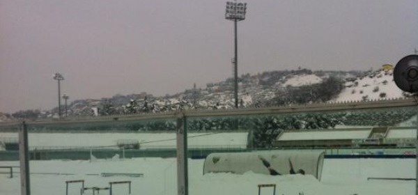 La neve all'interno dello Stadio Angelini di Chieti